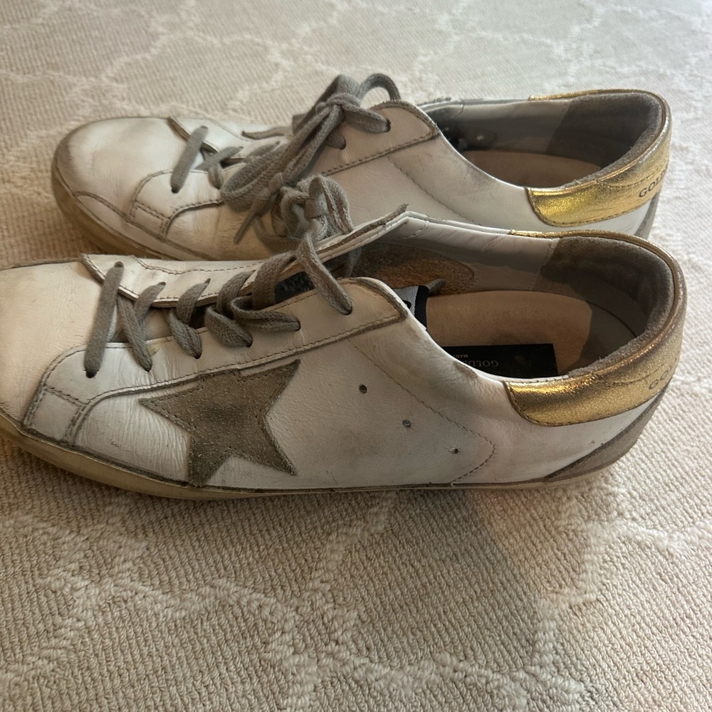 Golden Goose Women's White and Gold Star Sneakers